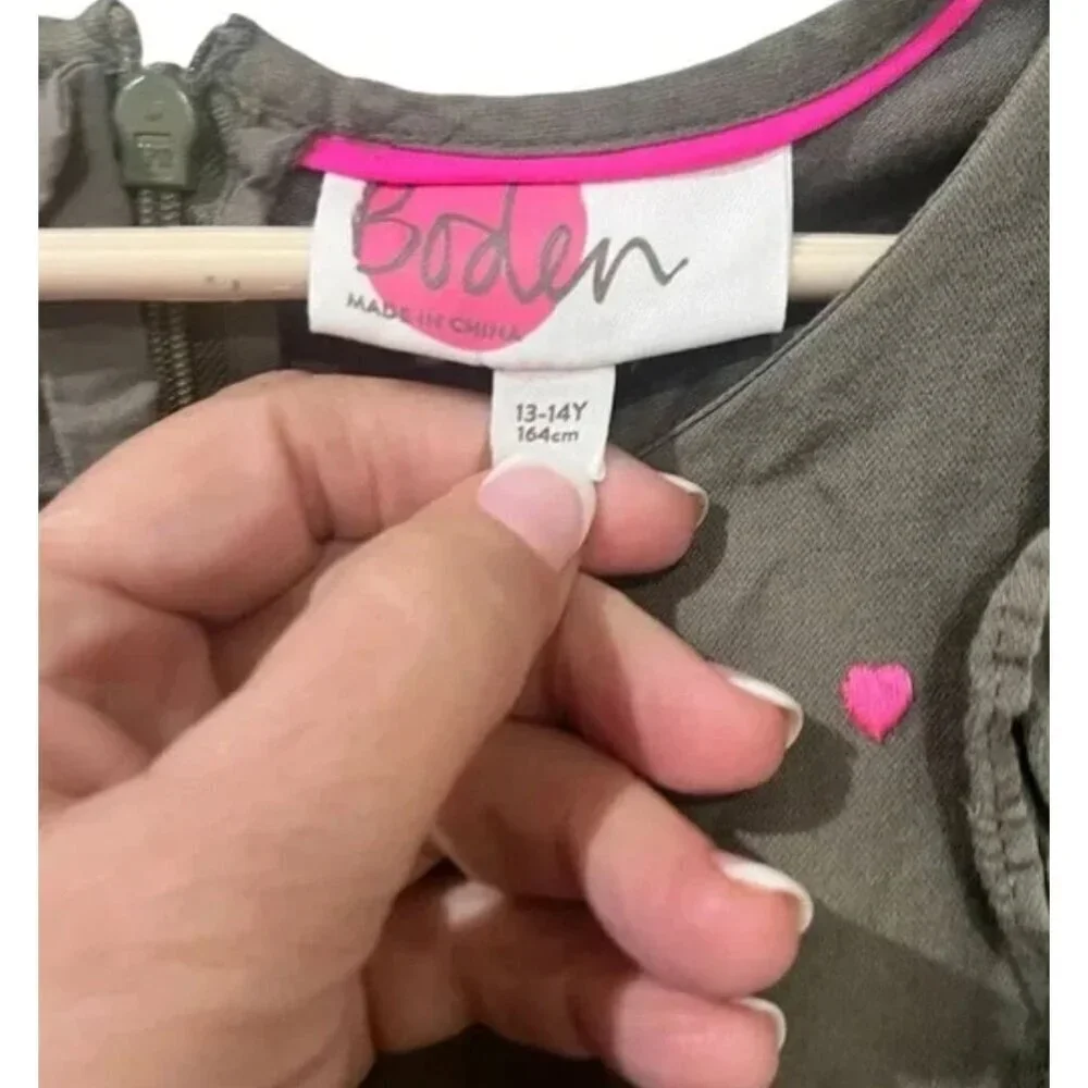 Girls Boden Gray Jumpsuit With Pink Hearts & Ruffle Details Size 13-14Y
